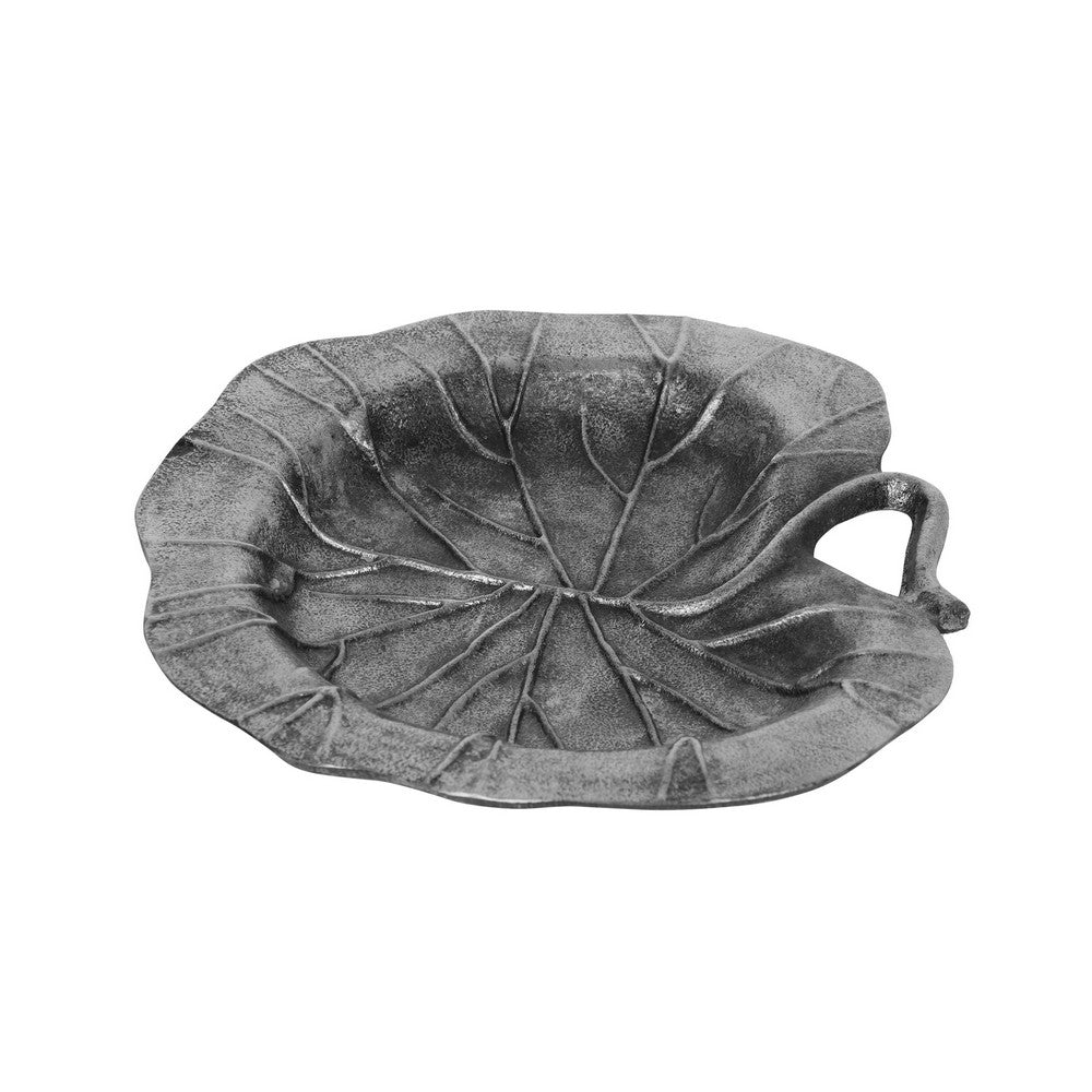 Decorative Leaf Plate, 12 Inch Textured Floral, Dark Gray Aluminium - BM323818