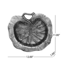 Decorative Leaf Plate, 12 Inch Textured Floral, Dark Gray Aluminium - BM323818