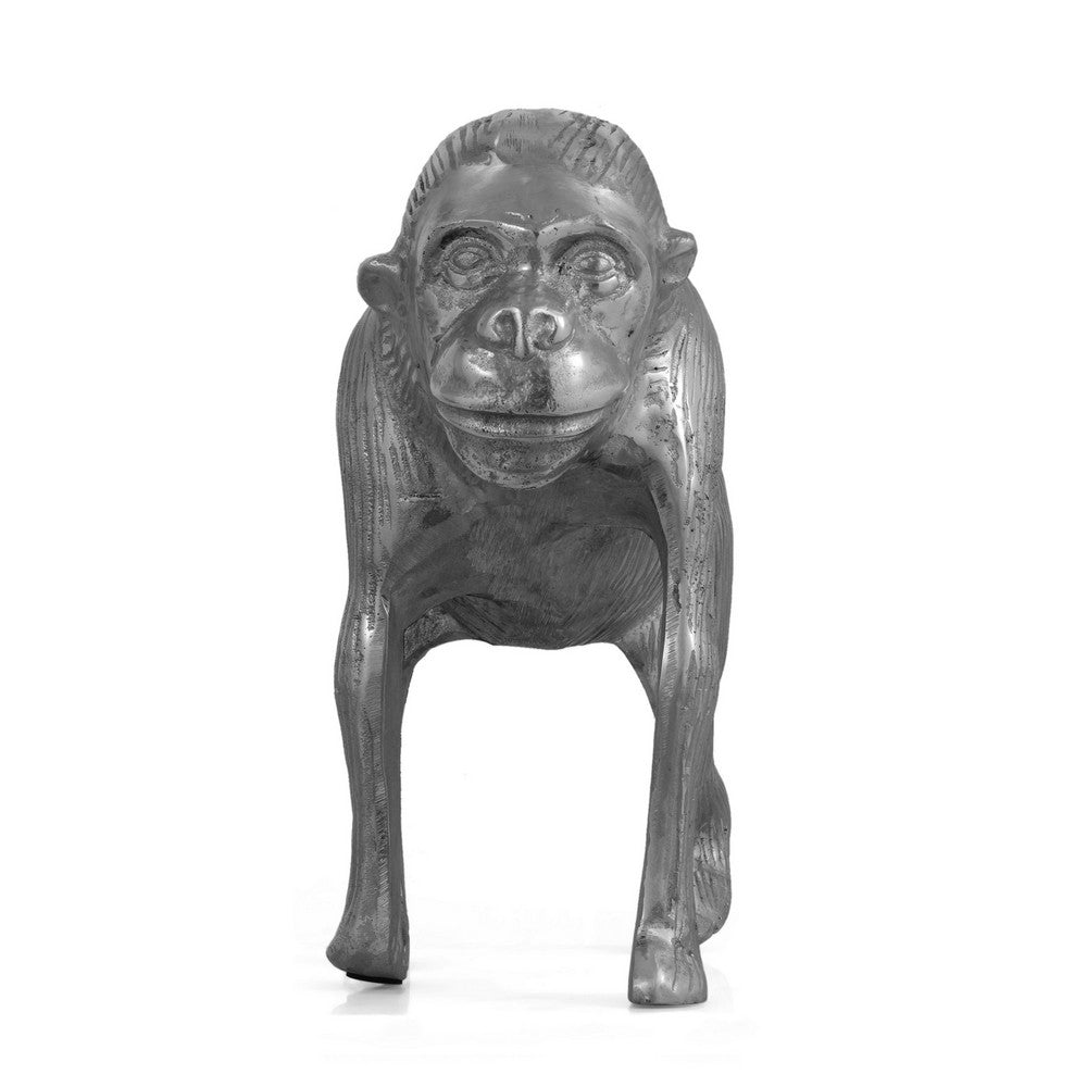 Tabletop Ape Figurine, 14 Inch Solid Crafted Design, Gray Aluminium - BM323819