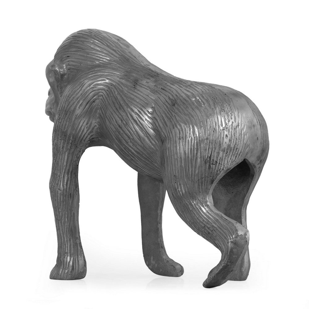 Tabletop Ape Figurine, 14 Inch Solid Crafted Design, Gray Aluminium - BM323819