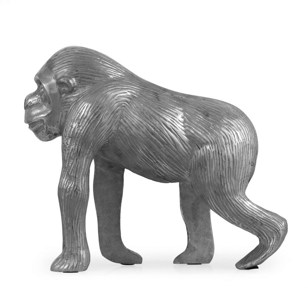 Tabletop Ape Figurine, 14 Inch Solid Crafted Design, Gray Aluminium - BM323819