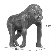 Tabletop Ape Figurine, 14 Inch Solid Crafted Design, Gray Aluminium - BM323819