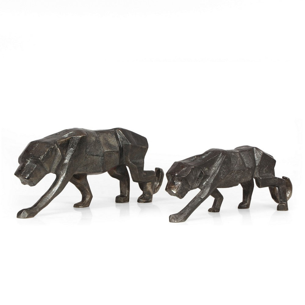 Tabletop Leopard Figurine Set of 2, Textured Finish, Black Aluminium - BM323820