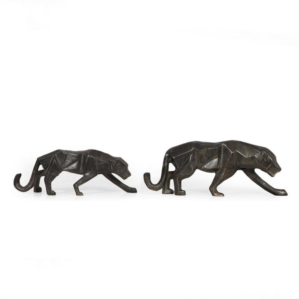 Tabletop Leopard Figurine Set of 2, Textured Finish, Black Aluminium - BM323820