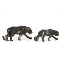 Tabletop Leopard Figurine Set of 2, Textured Finish, Black Aluminium - BM323820