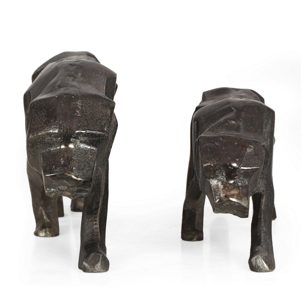 Tabletop Leopard Figurine Set of 2, Textured Finish, Black Aluminium - BM323820
