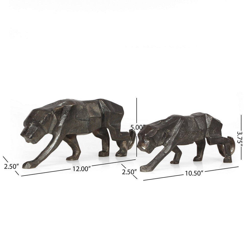 Tabletop Leopard Figurine Set of 2, Textured Finish, Black Aluminium - BM323820