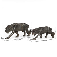 Tabletop Leopard Figurine Set of 2, Textured Finish, Black Aluminium - BM323820