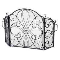 Fireplace Screen 57 Inch, 3 Panel Scrolled Mesh, Black Silver Iron - BM323821