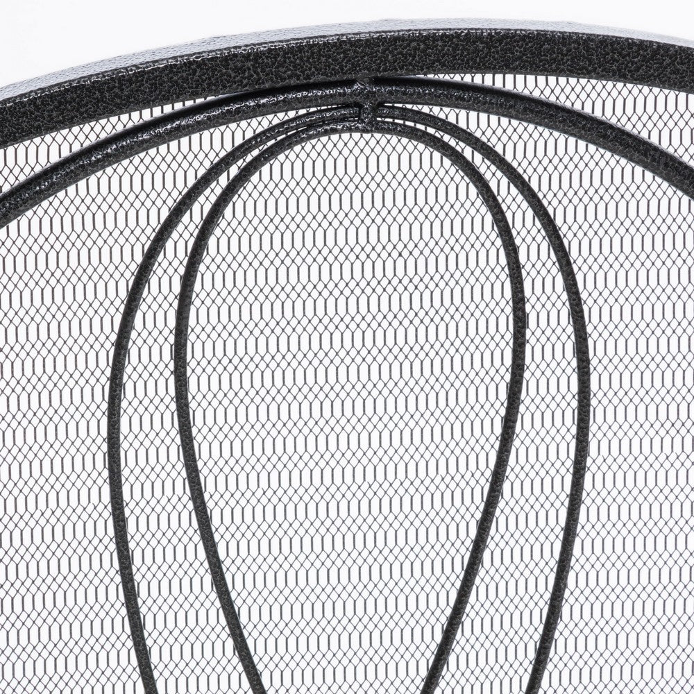 Fireplace Screen 57 Inch, 3 Panel Scrolled Mesh, Black Silver Iron - BM323821