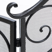 Fireplace Screen 57 Inch, 3 Panel Scrolled Mesh, Black Silver Iron - BM323821