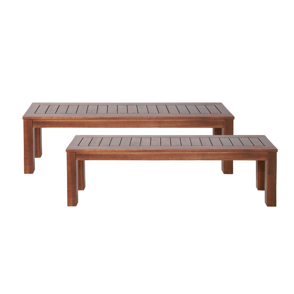 Feya Outdoor Bench Set of 2, 62 Inch Smooth Brown Acacia Wood Top - BM323825