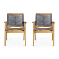 Outdoor Dining Chair Set of 2, 35 Inch Gray Woven, Brown Acacia Wood - BM323828