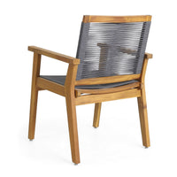 Outdoor Dining Chair Set of 2, 35 Inch Gray Woven, Brown Acacia Wood - BM323828