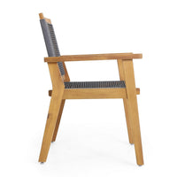 Outdoor Dining Chair Set of 2, 35 Inch Gray Woven, Brown Acacia Wood - BM323828