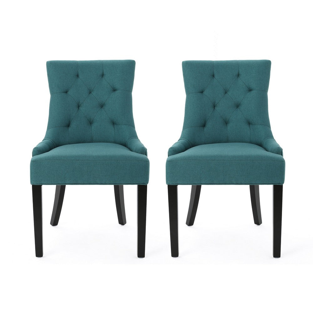 Chen Dining Chair Set of 2, 36 Inch Oval Shaped Padded Cushion, Teal - BM323829
