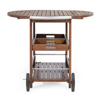Rolling Bar Cart, 36 Inch Rectangular, 3 Tier, Oak Brown Wood, Silver - BM323831