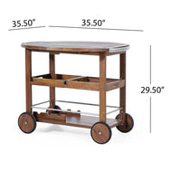 Rolling Bar Cart, 36 Inch Rectangular, 3 Tier, Oak Brown Wood, Silver - BM323831