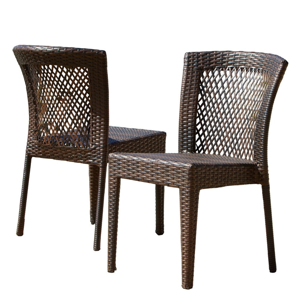 Outdoor Stackable Set of 2 Dining Chairs, 21 Inch Dark Brown PE Rattan Woven - BM323832