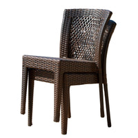 Outdoor Stackable Set of 2 Dining Chairs, 21 Inch Dark Brown PE Rattan Woven - BM323832