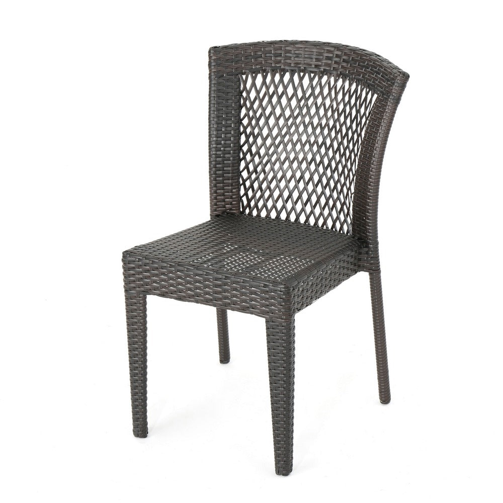 Outdoor Stackable Set of 2 Dining Chairs, 21 Inch Dark Brown PE Rattan Woven - BM323832