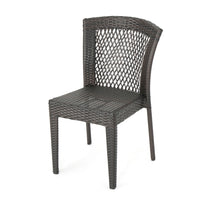 Outdoor Stackable Set of 2 Dining Chairs, 21 Inch Dark Brown PE Rattan Woven - BM323832