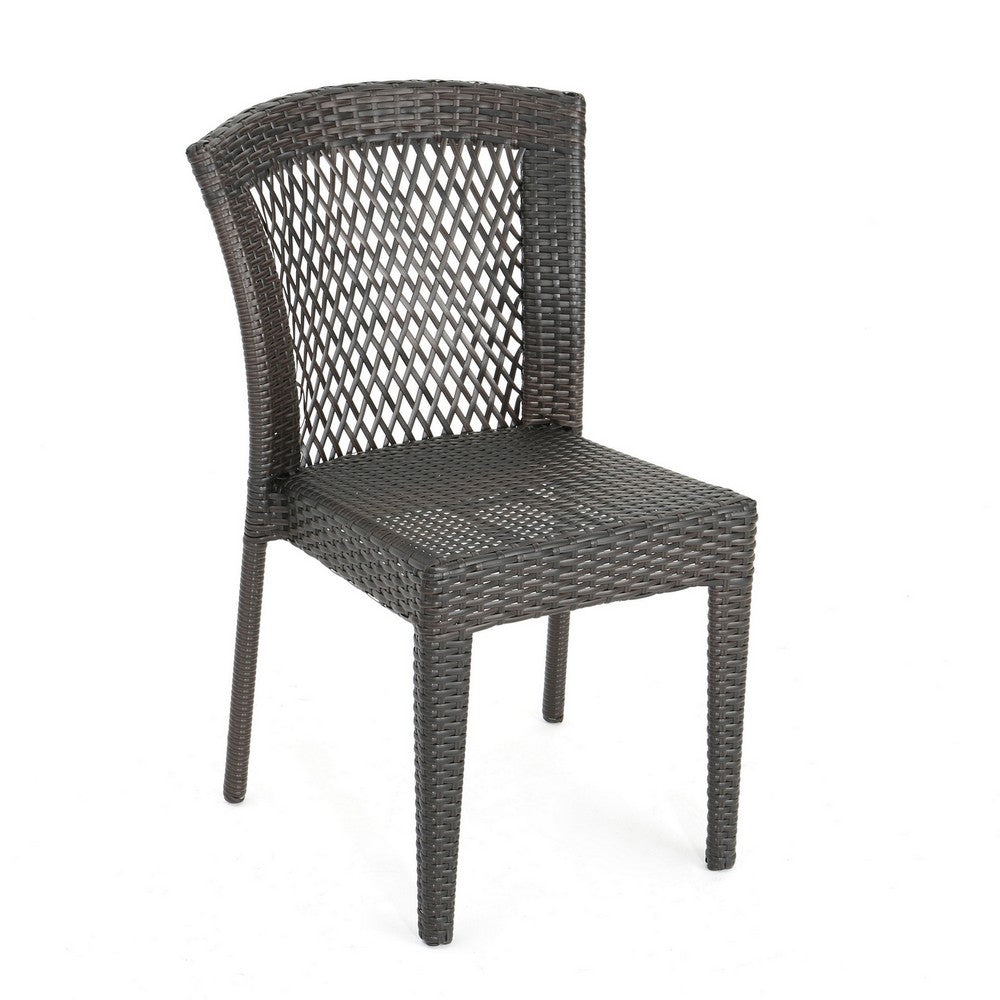 Outdoor Stackable Set of 2 Dining Chairs, 21 Inch Dark Brown PE Rattan Woven - BM323832