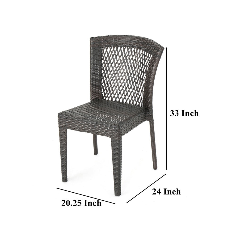 Outdoor Stackable Set of 2 Dining Chairs, 21 Inch Dark Brown PE Rattan Woven - BM323832