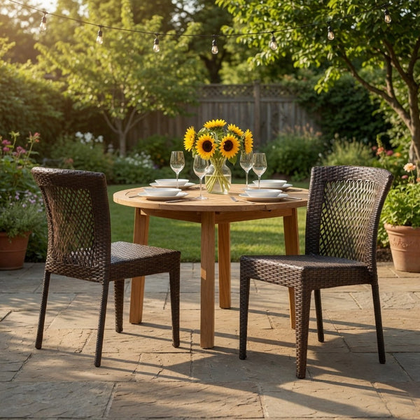 Outdoor Stackable Set of 2 Dining Chairs, 21 Inch Dark Brown PE Rattan Woven - BM323832