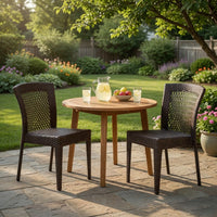 Outdoor Stackable Set of 2 Dining Chairs, 21 Inch Dark Brown PE Rattan Woven - BM323832