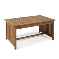Gerry Outdoor Coffee Table, 40 Inch Rectangular Slat Brown Acacia Wood - BM323834