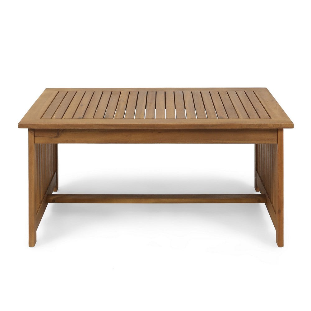 Gerry Outdoor Coffee Table, 40 Inch Rectangular Slat Brown Acacia Wood - BM323834