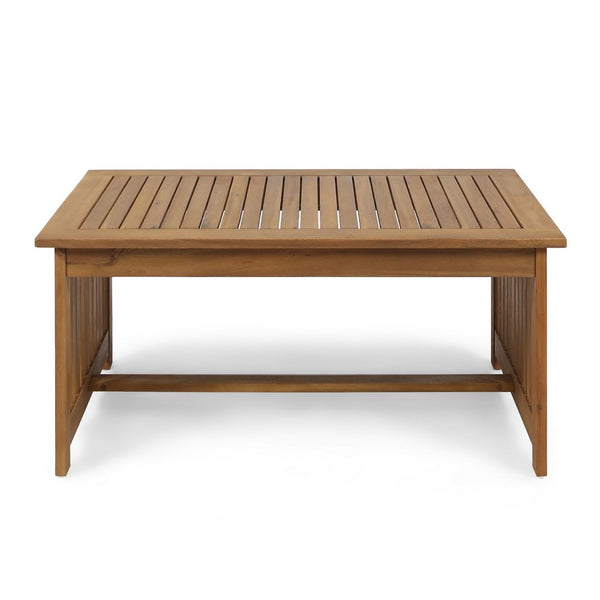 Gerry Outdoor Coffee Table, 40 Inch Rectangular Slat Brown Acacia Wood - BM323834