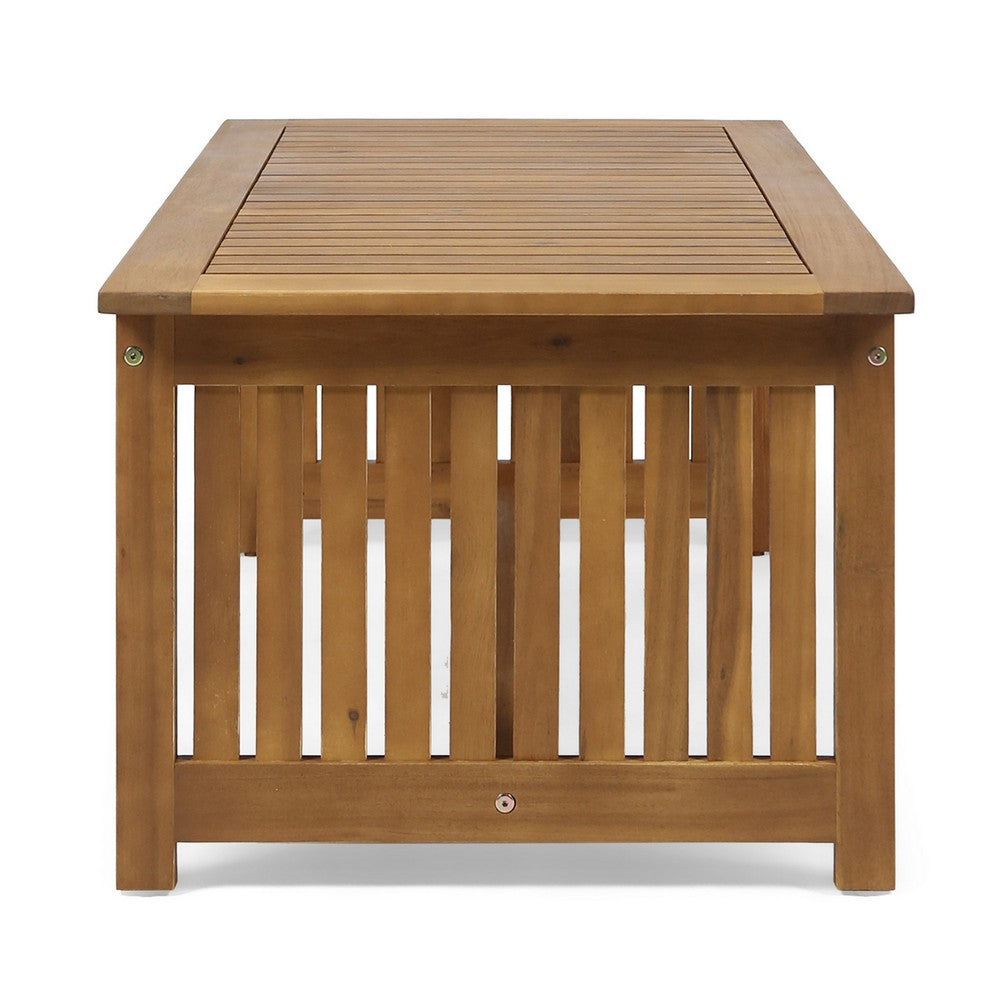 Gerry Outdoor Coffee Table, 40 Inch Rectangular Slat Brown Acacia Wood - BM323834