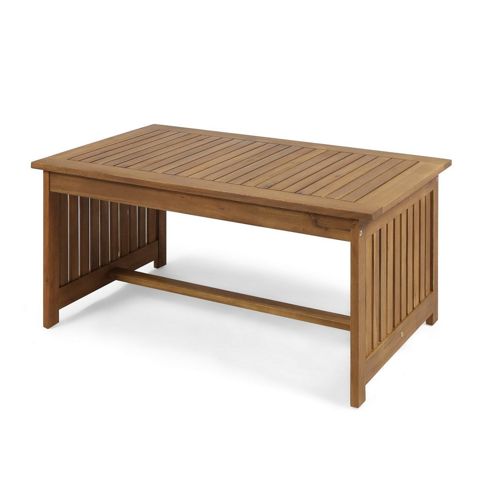 Gerry Outdoor Coffee Table, 40 Inch Rectangular Slat Brown Acacia Wood - BM323834
