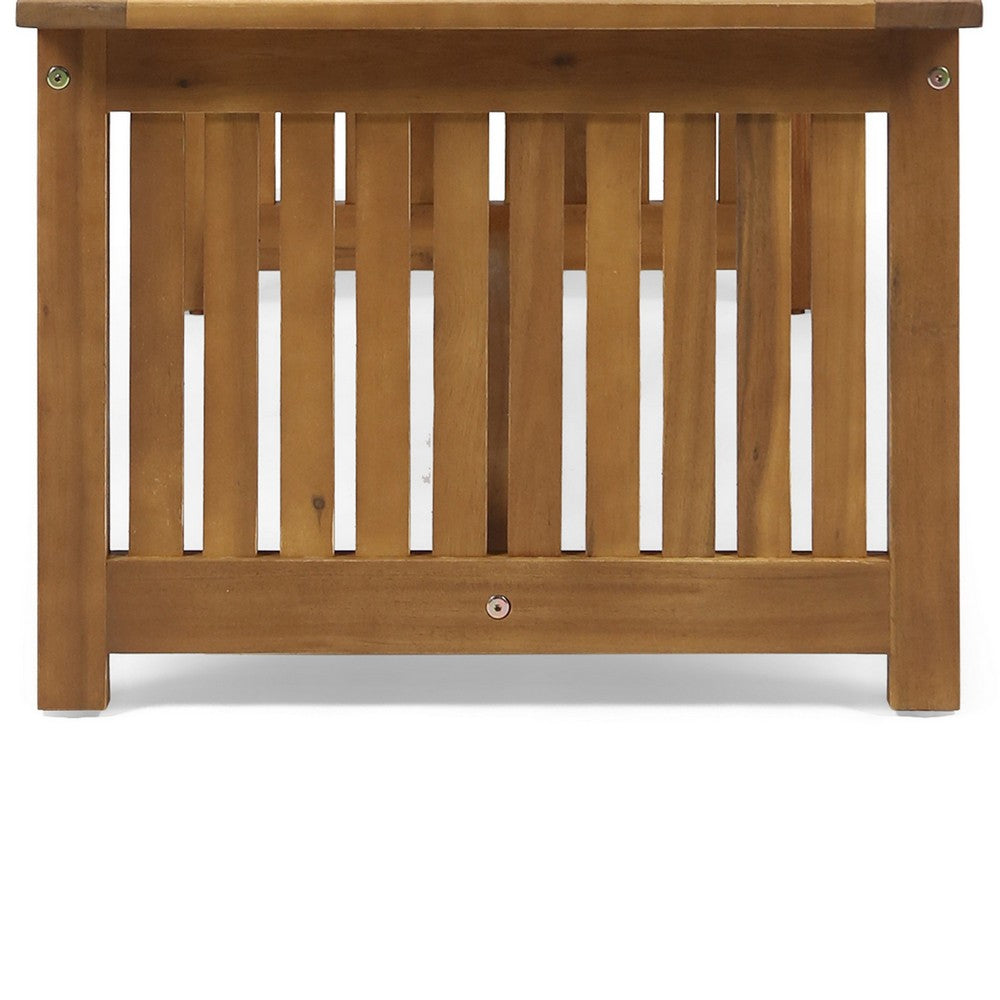 Gerry Outdoor Coffee Table, 40 Inch Rectangular Slat Brown Acacia Wood - BM323834