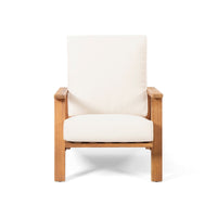 Outdoor Accent Chair, Beige Fabric Cushions, 39 Inch Brown Acacia Wood - BM323835