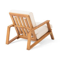 Outdoor Accent Chair, Beige Fabric Cushions, 39 Inch Brown Acacia Wood - BM323835