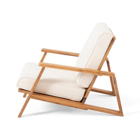 Outdoor Accent Chair, Beige Fabric Cushions, 39 Inch Brown Acacia Wood - BM323835