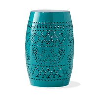 Outdoor Garden Stool Side Table, Lace-Cut 12 Inch Top, Teal Iron - BM323847