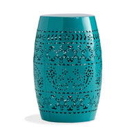 Outdoor Garden Stool Side Table, Lace-Cut 12 Inch Top, Teal Iron - BM323847