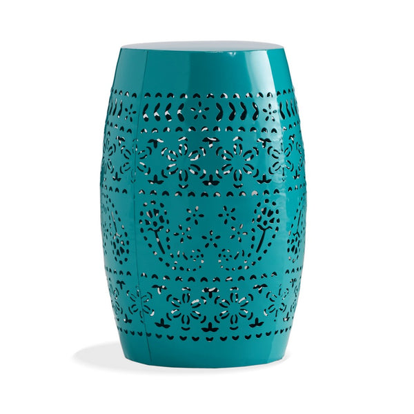 Outdoor Garden Stool Side Table, Lace-Cut 12 Inch Top, Teal Iron - BM323847