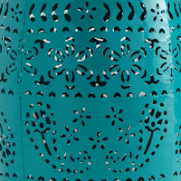 Outdoor Garden Stool Side Table, Lace-Cut 12 Inch Top, Teal Iron - BM323847