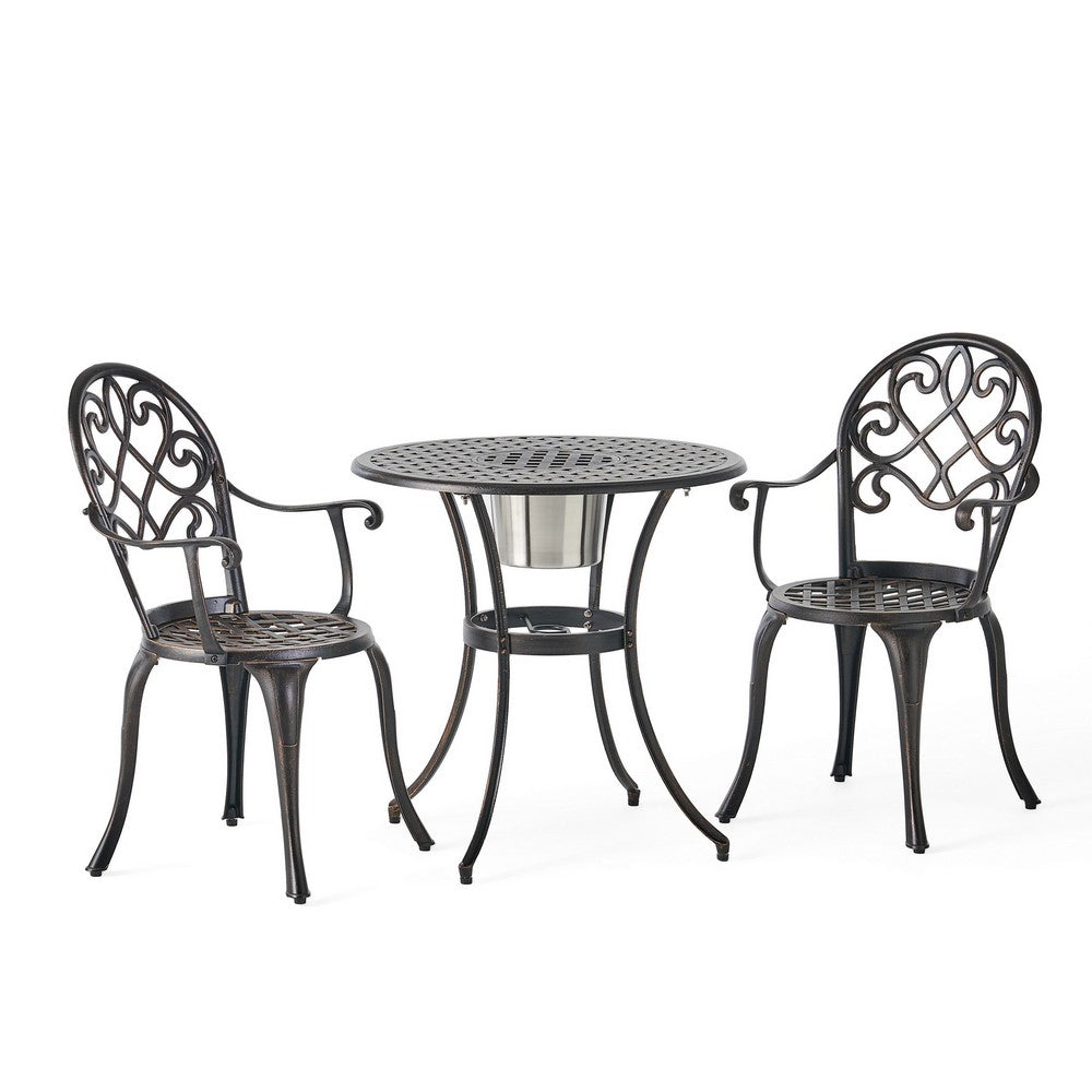 Outdoor Bistro Table Set with 2 Chairs and an Ice Bucket, Coppertone - BM323848