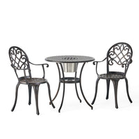 Outdoor Bistro Table Set with 2 Chairs and an Ice Bucket, Coppertone - BM323848