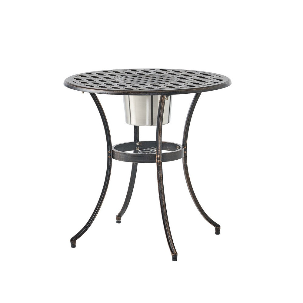 Outdoor Bistro Table Set with 2 Chairs and an Ice Bucket, Coppertone - BM323848
