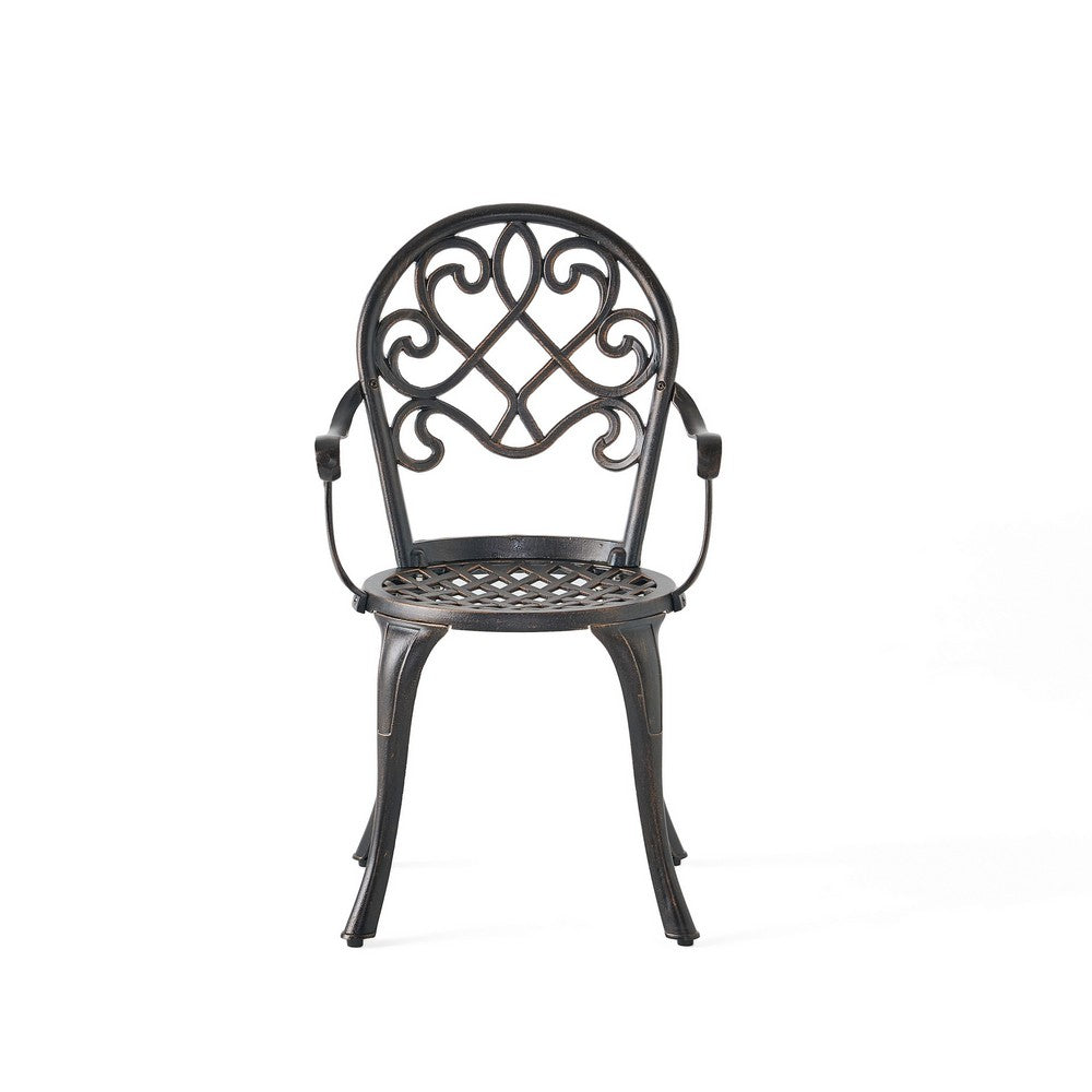 Outdoor Bistro Table Set with 2 Chairs and an Ice Bucket, Coppertone - BM323848