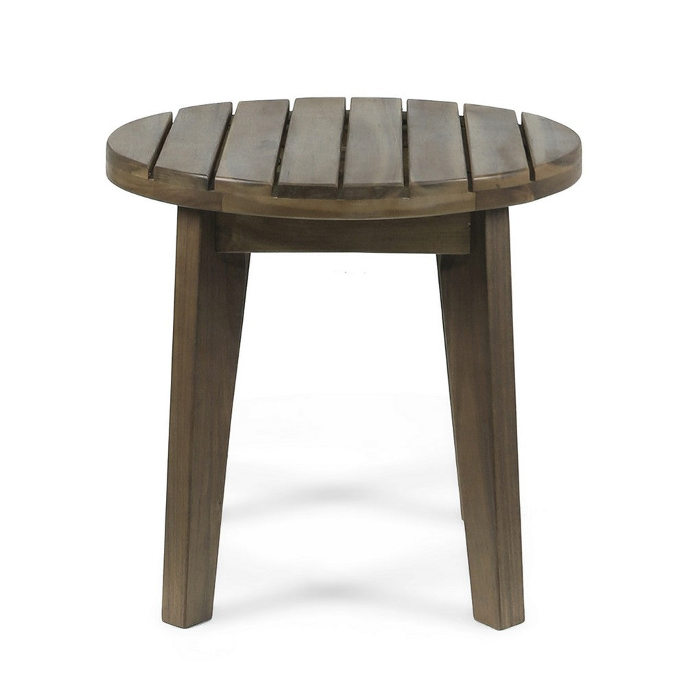 Outdoor Side End Table, Slatted, Tapered Legs 16 Inch Gray Acacia Wood - BM323850
