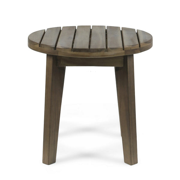 Outdoor Side End Table, Slatted, Tapered Legs 16 Inch Gray Acacia Wood - BM323850