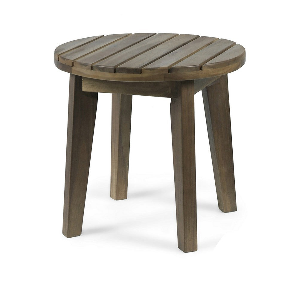 Outdoor Side End Table, Slatted, Tapered Legs 16 Inch Gray Acacia Wood - BM323850